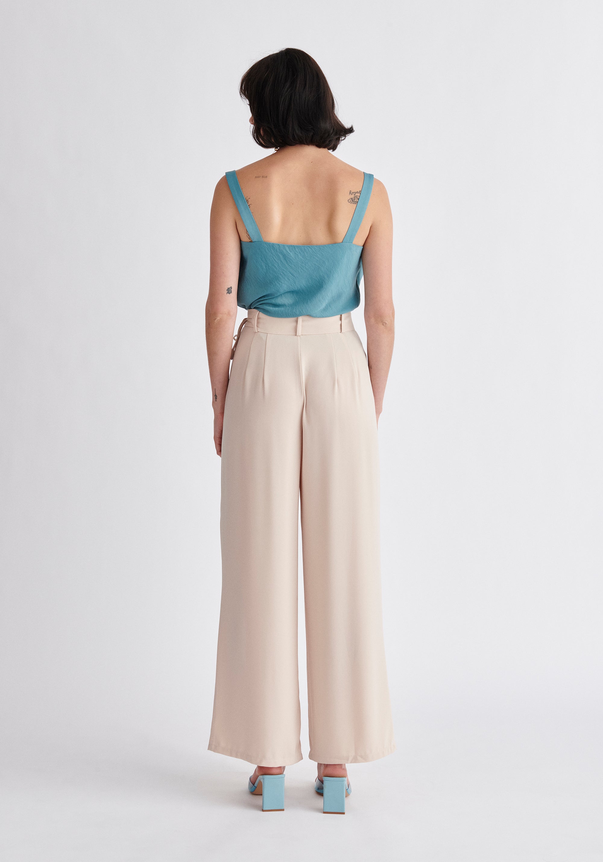 Paisie Cowl Neck Vest Top in Teal Back