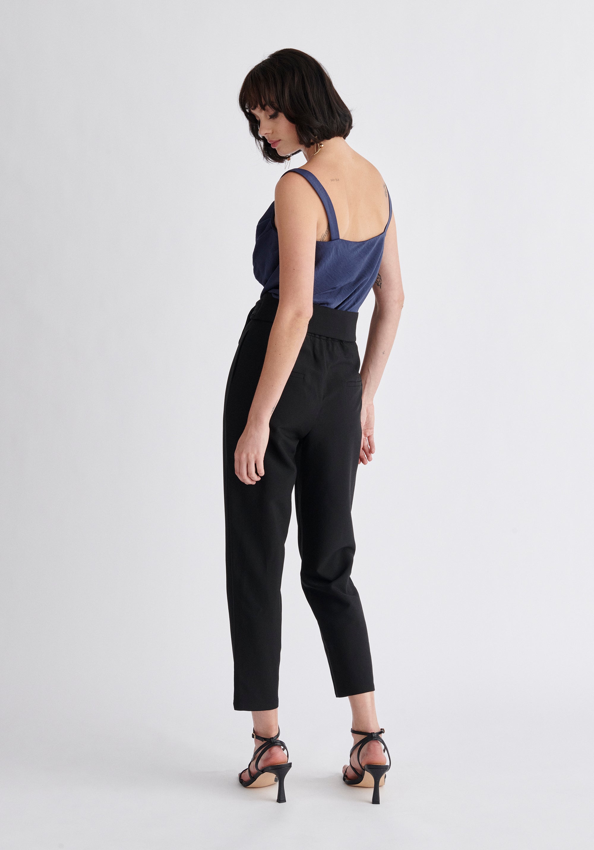 Paisie Cowl Neck Vest Top in Navy Back