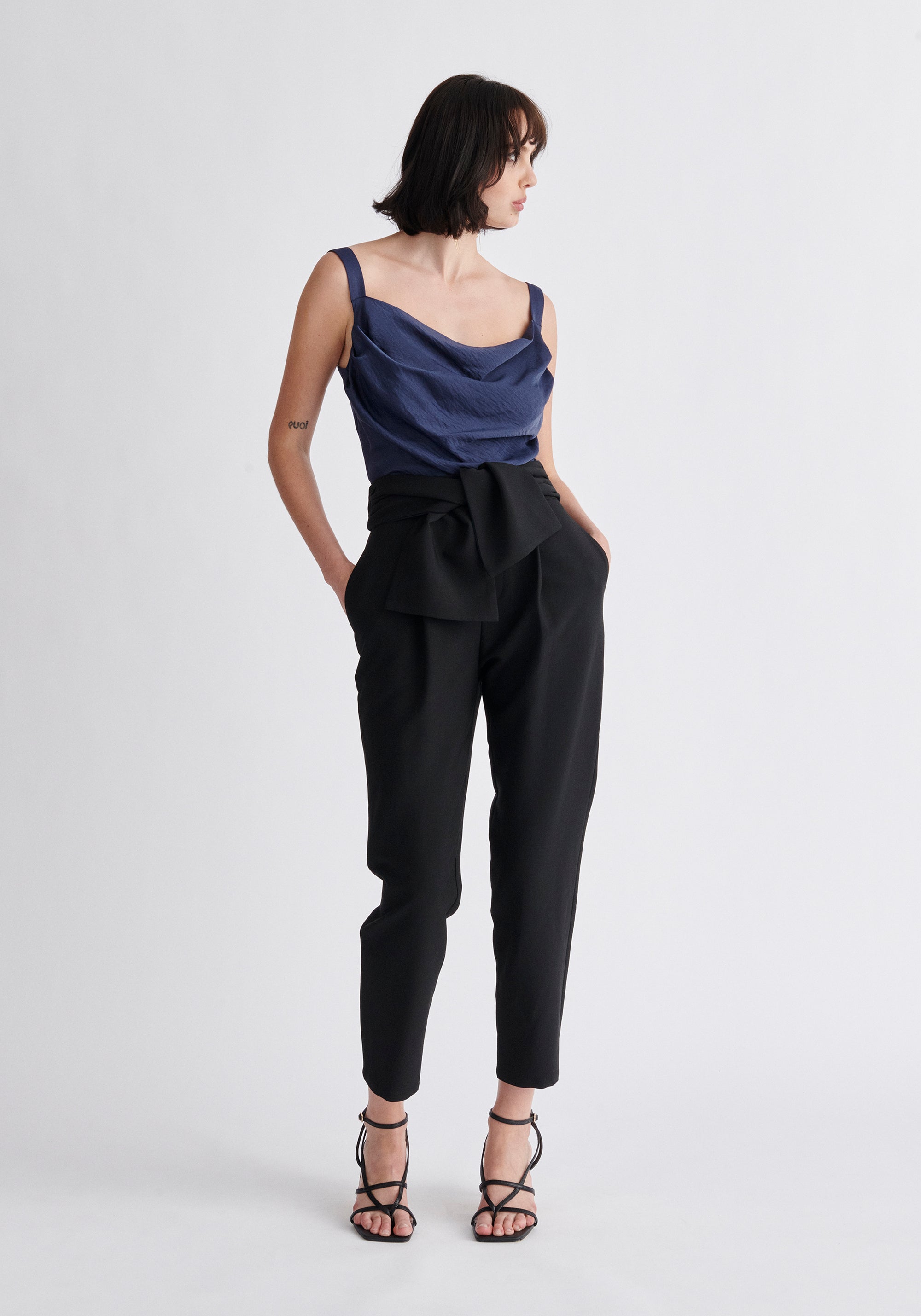 Paisie Cowl Neck Vest Top in Navy