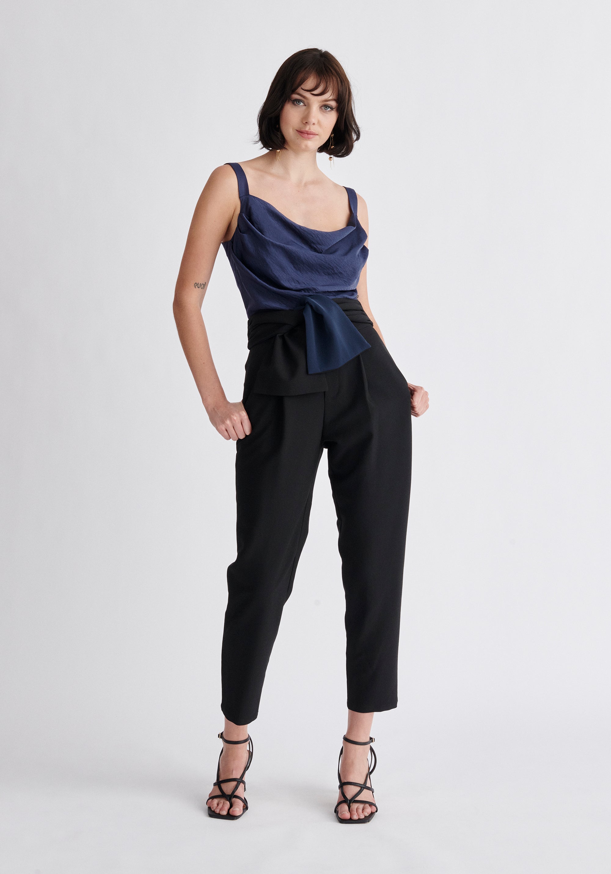Paisie Cowl Neck Vest Top in Navy