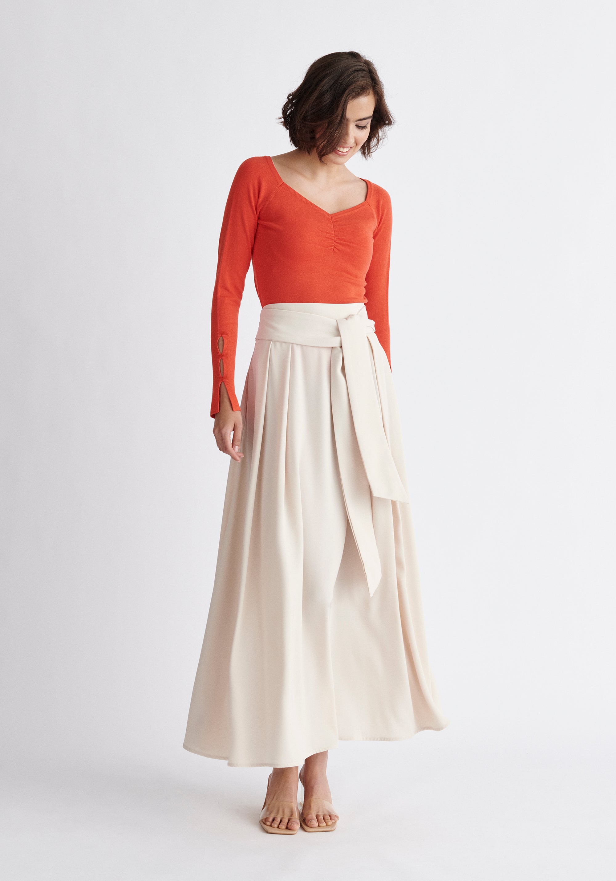 Paisie Maxi Tie Skirt in Beige