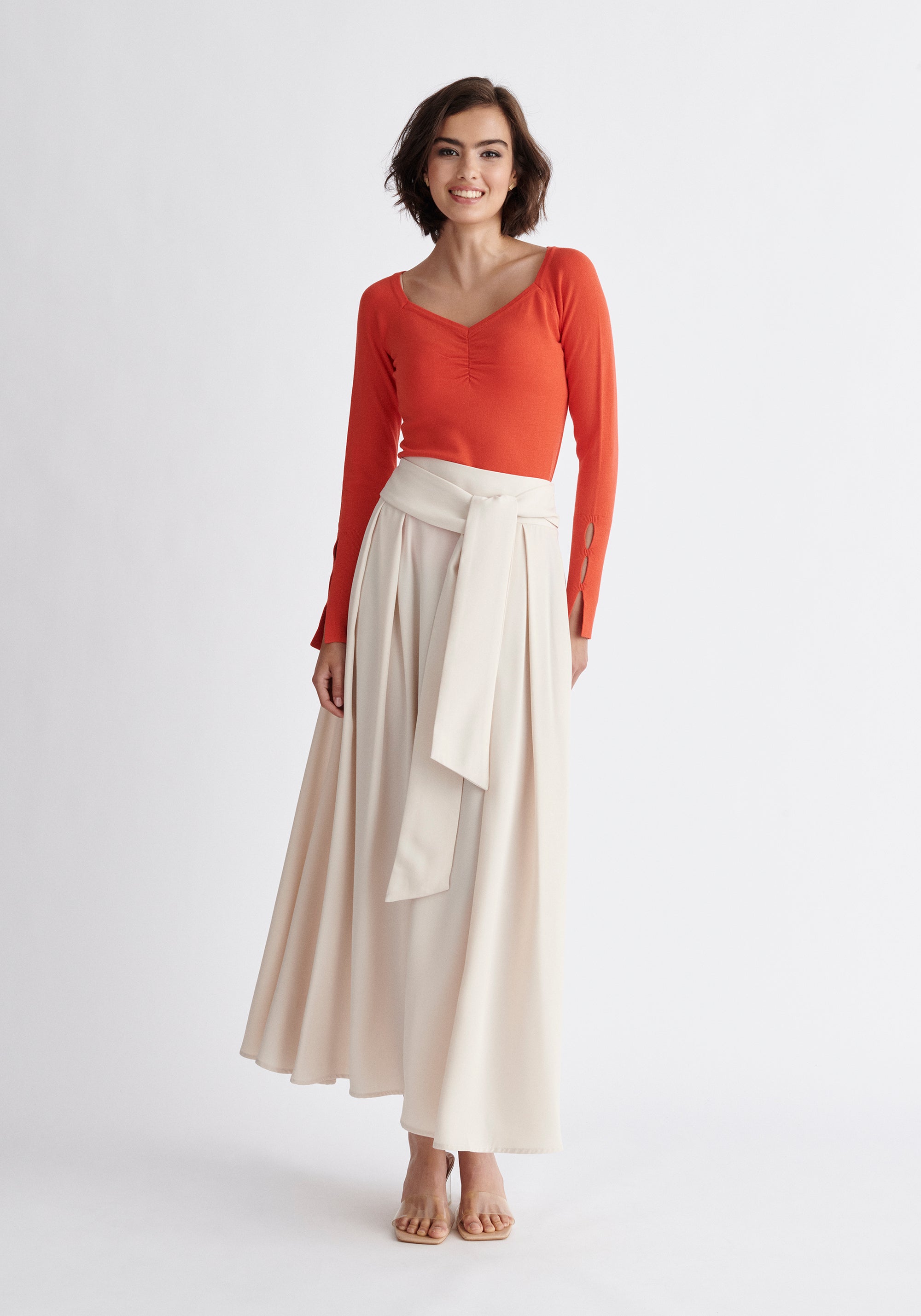 Paisie Maxi Tie Skirt in Beige