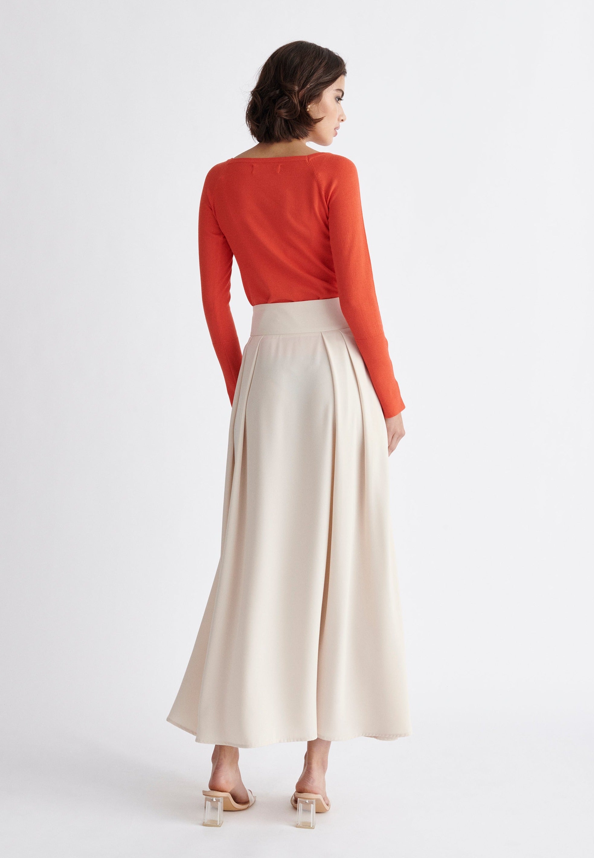 Paisie Maxi Tie Skirt in Beige Back