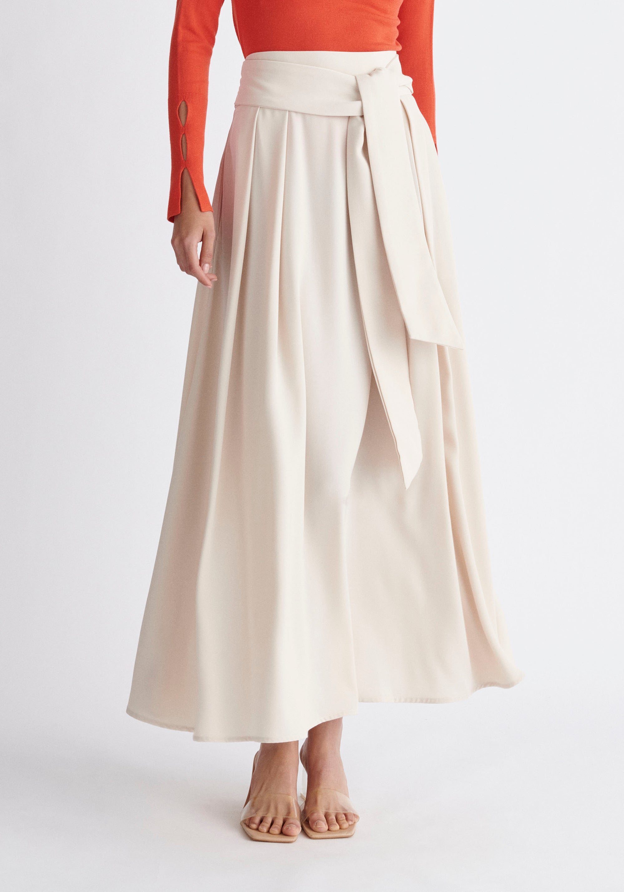 Paisie Maxi Tie Skirt in Beige