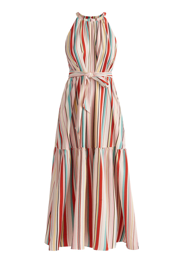 Paisie Striped Halterneck Maxi Dress Cut Out