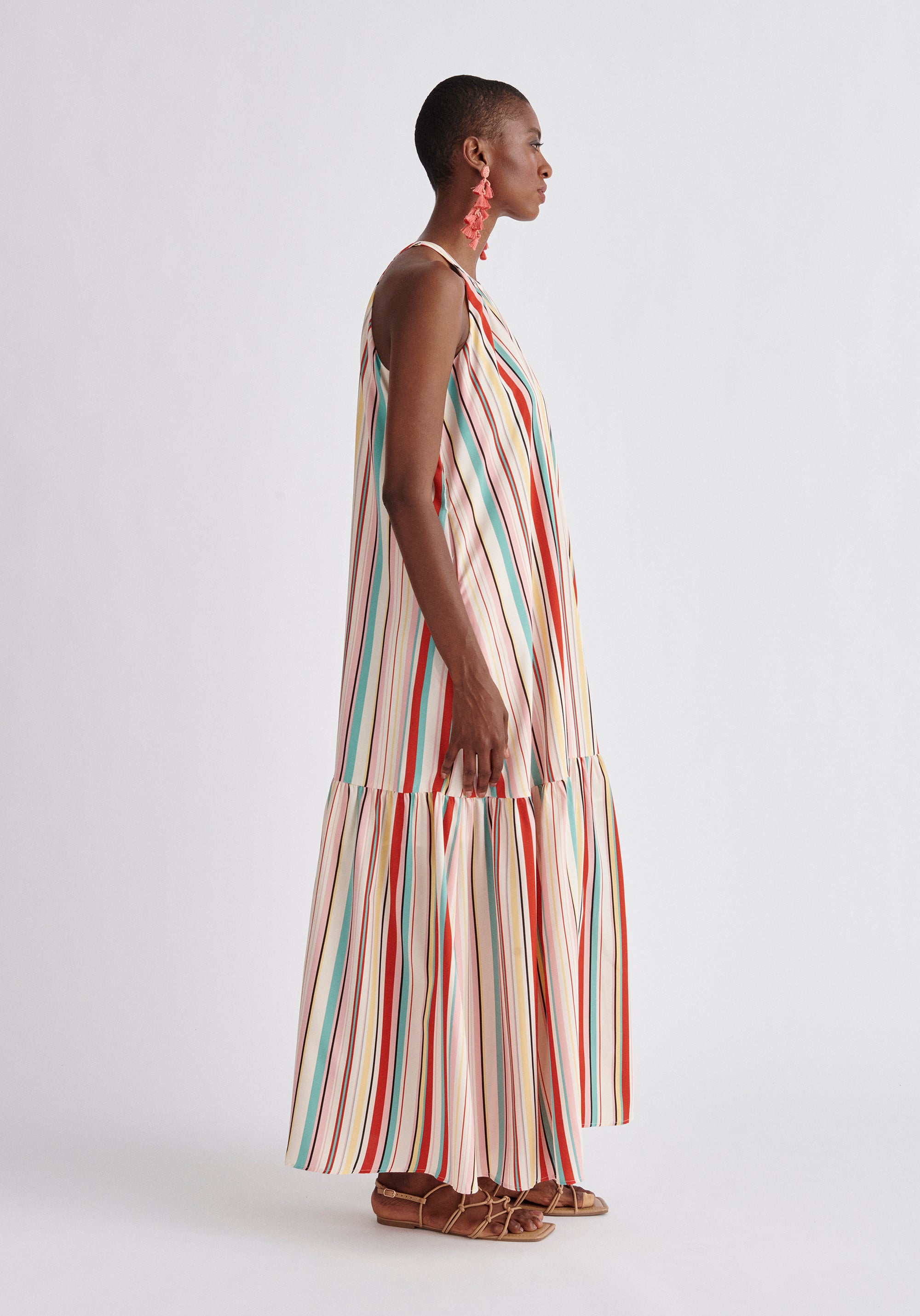 Paisie Striped Halterneck Maxi Dress Side