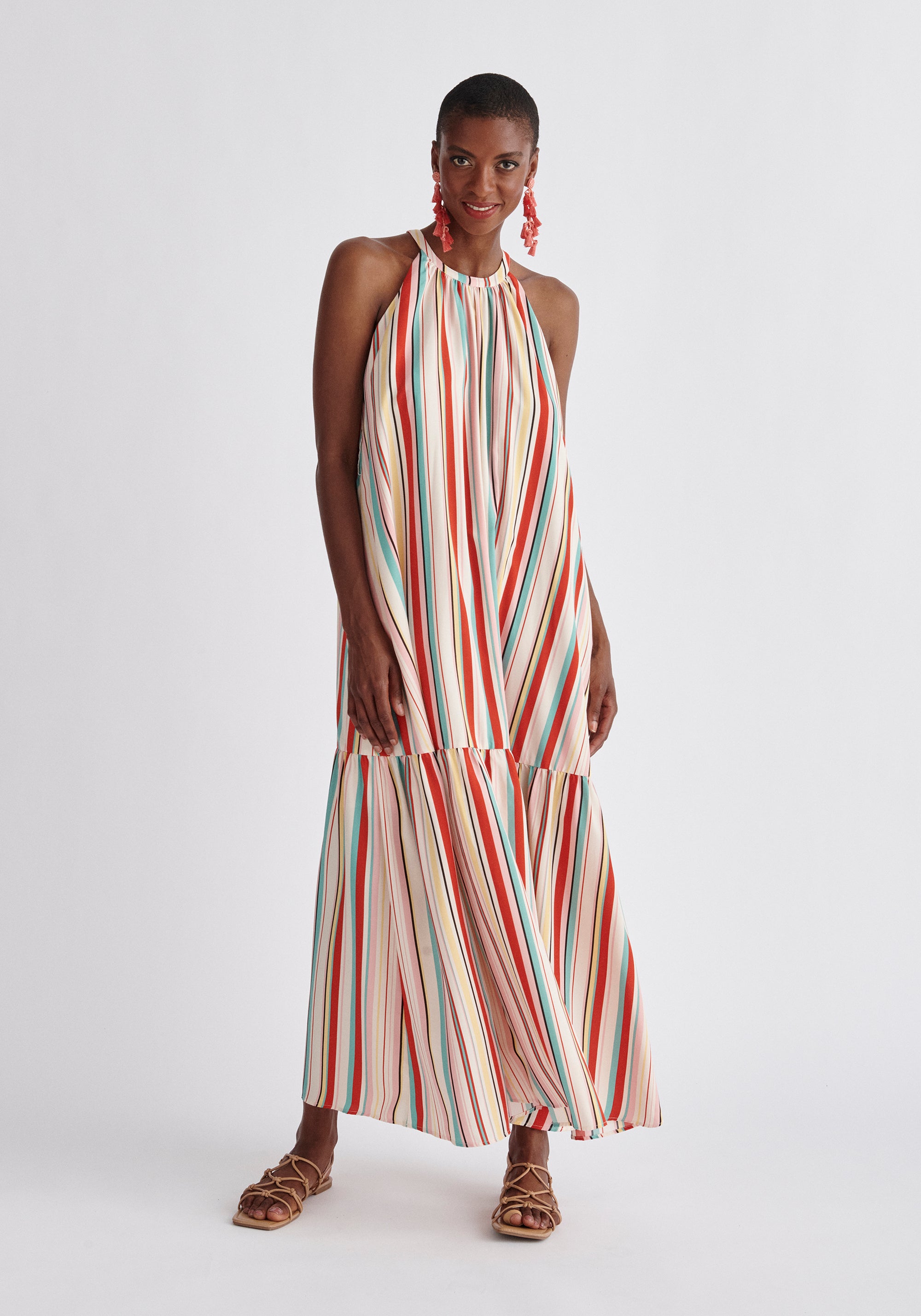 Paisie Striped Halterneck Maxi Dress