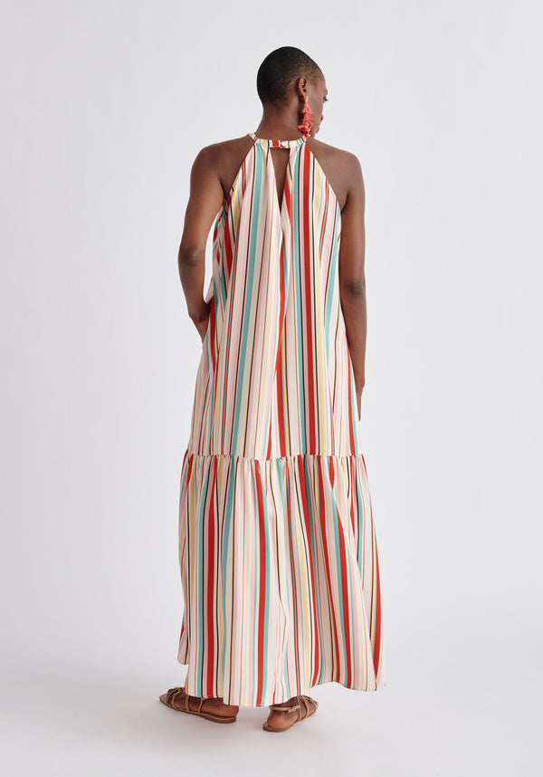 Paisie Striped Halterneck Maxi Dress Back
