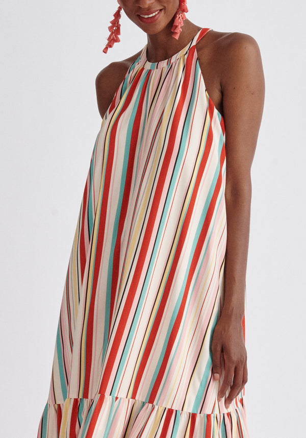 Paisie Striped Halterneck Maxi Dress Close Up
