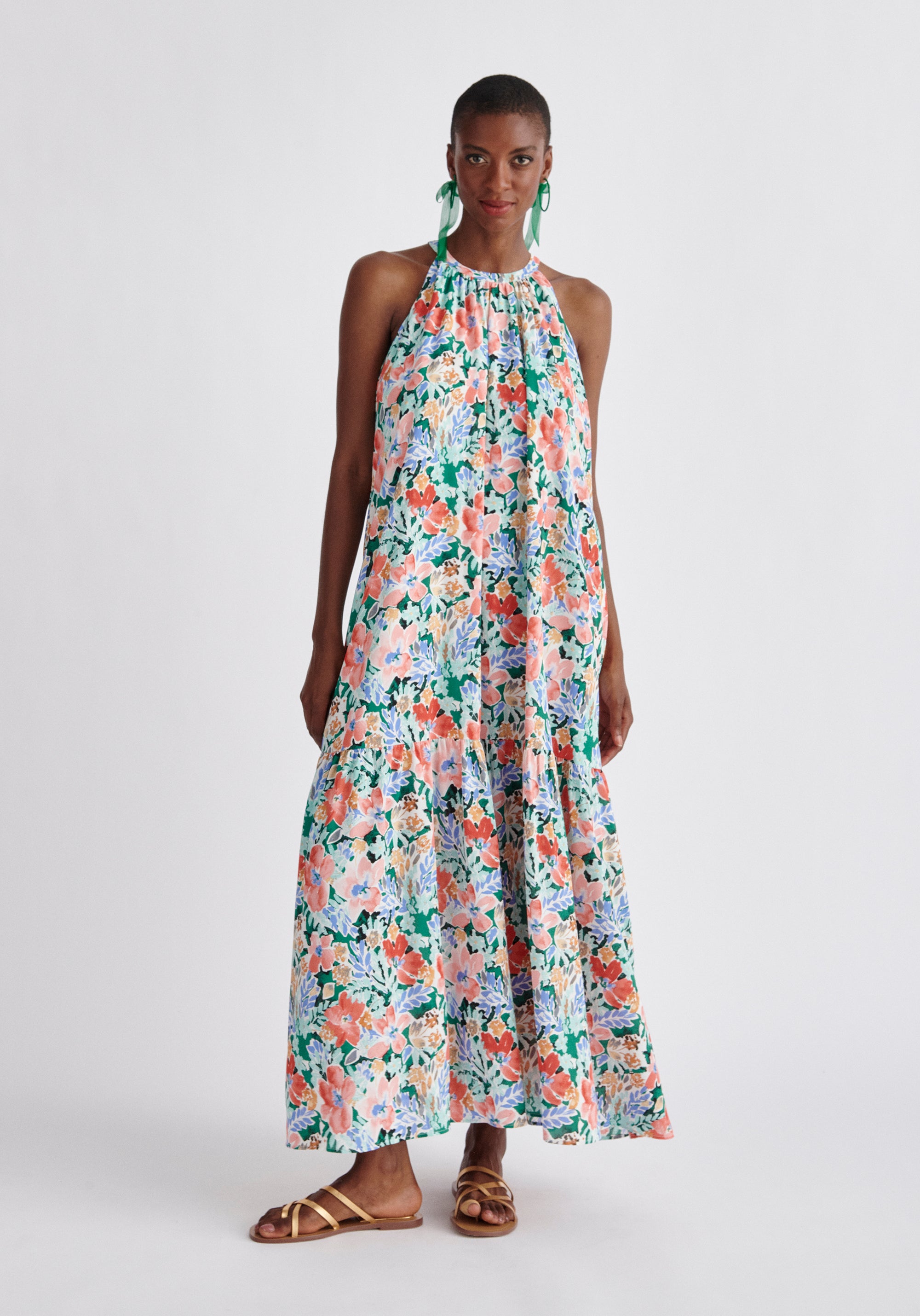 Paisie Floral Halterneck Maxi Dress