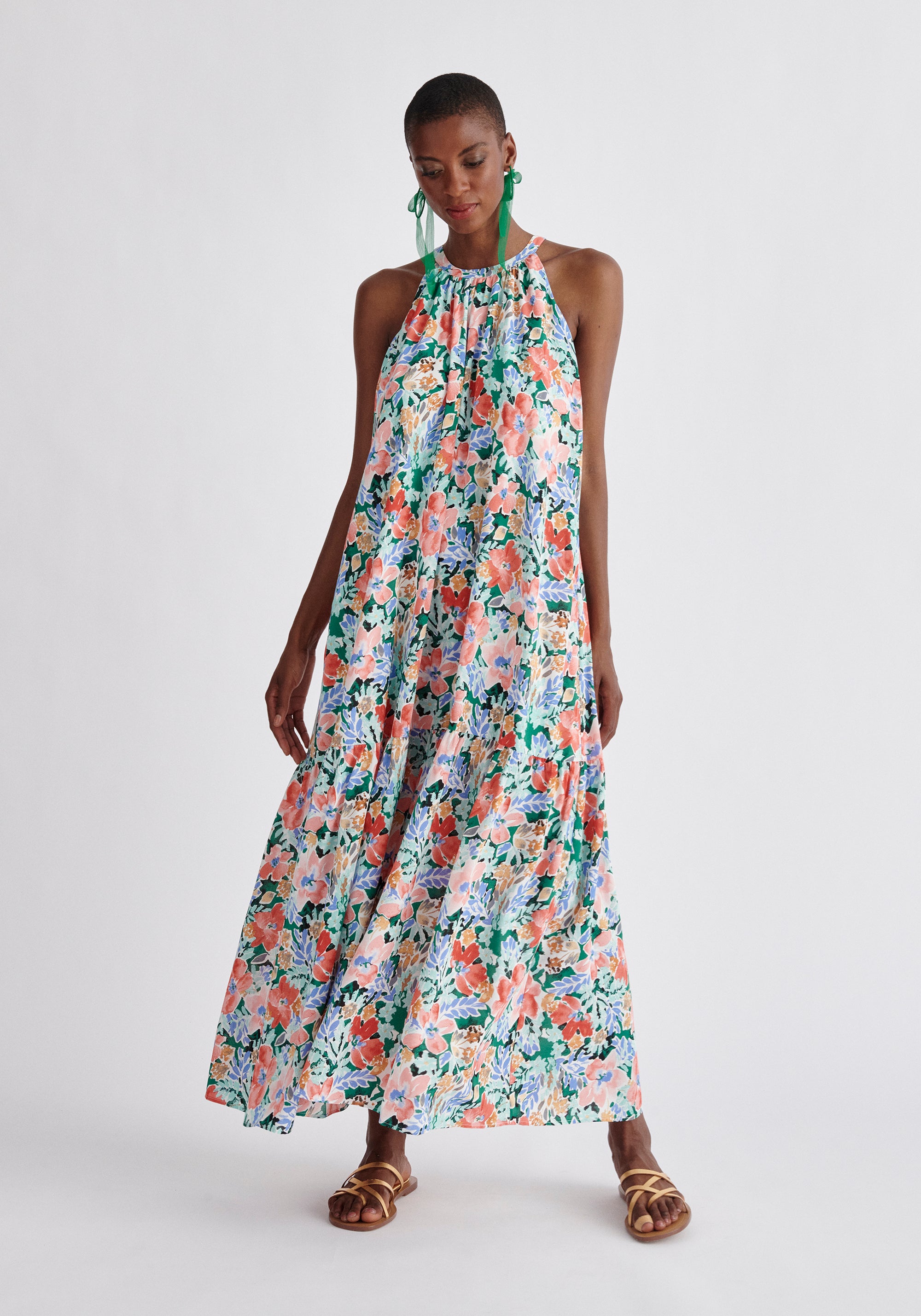 Paisie Floral Halterneck Maxi Dress