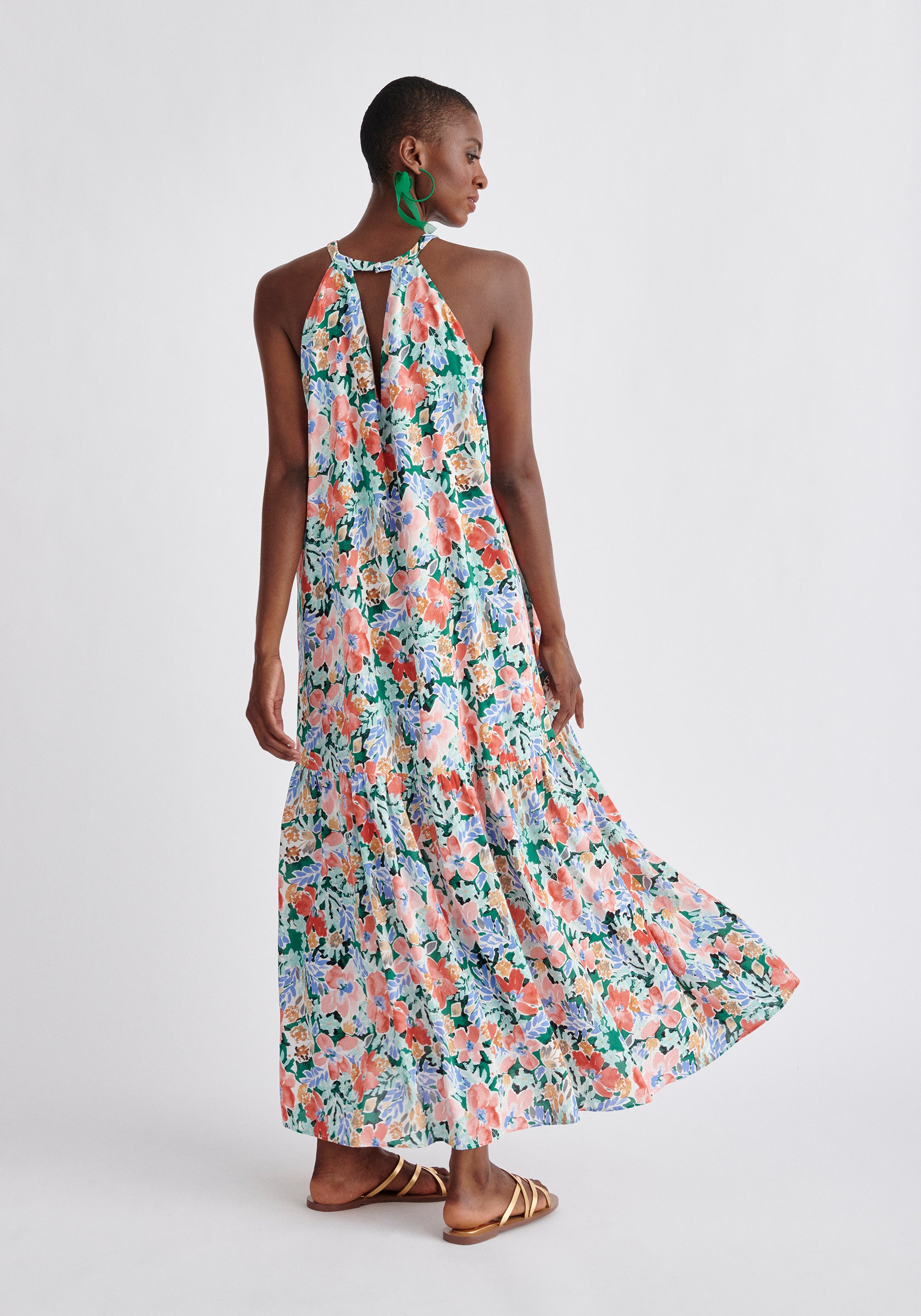 Paisie Floral Halterneck Maxi Dress Back