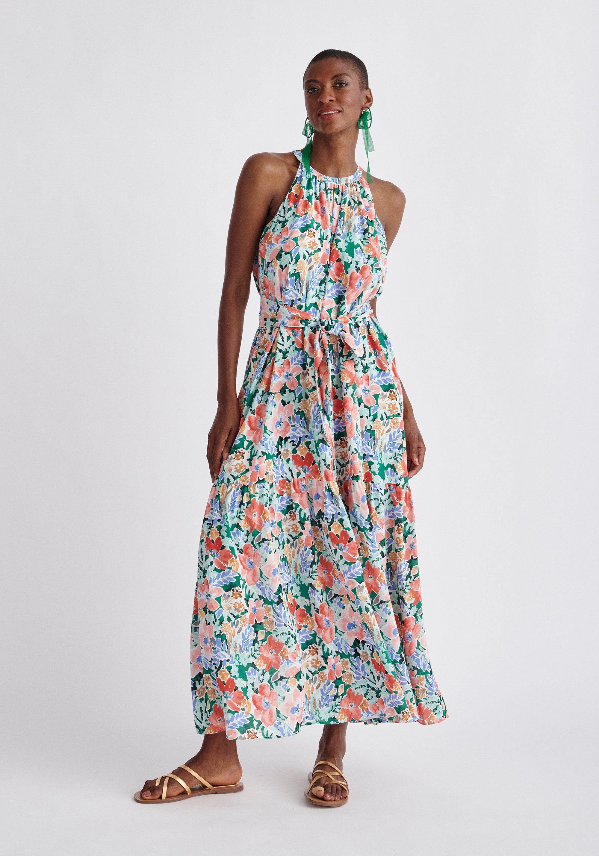Paisie Floral Halterneck Maxi Dress