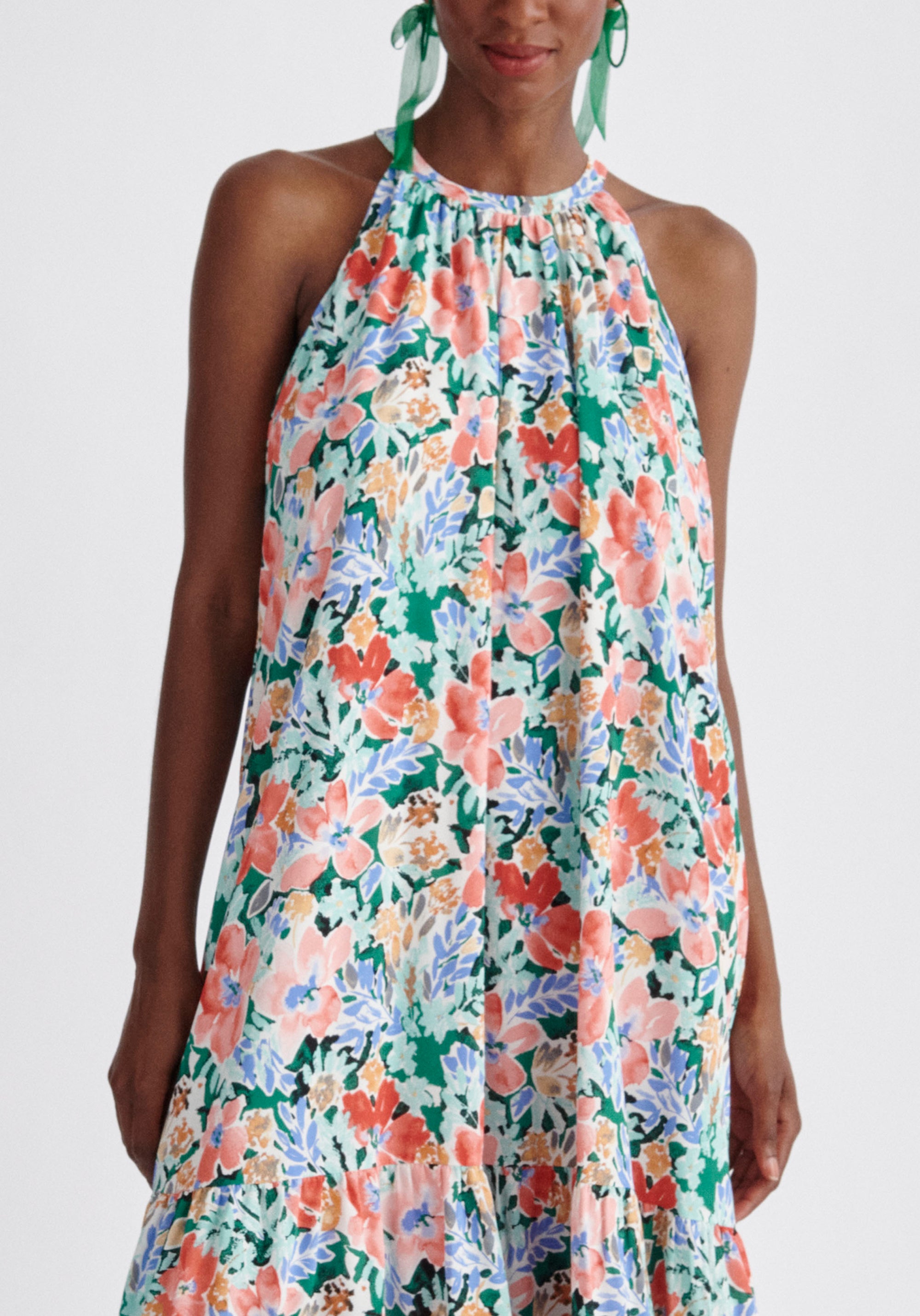 Paisie Floral Halterneck Maxi Dress Close Up