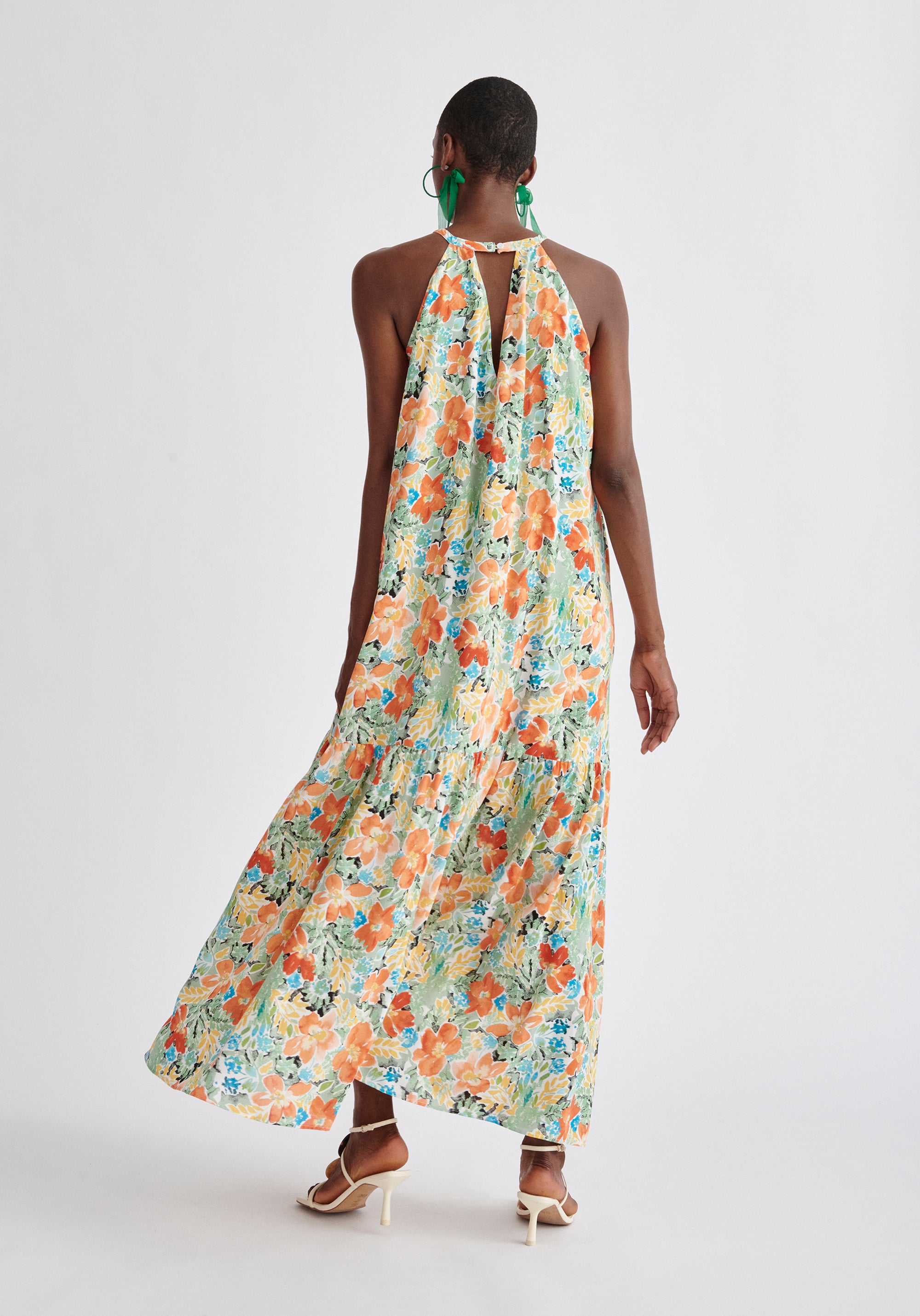 Paisie Floral Halterneck Maxi Dress Back