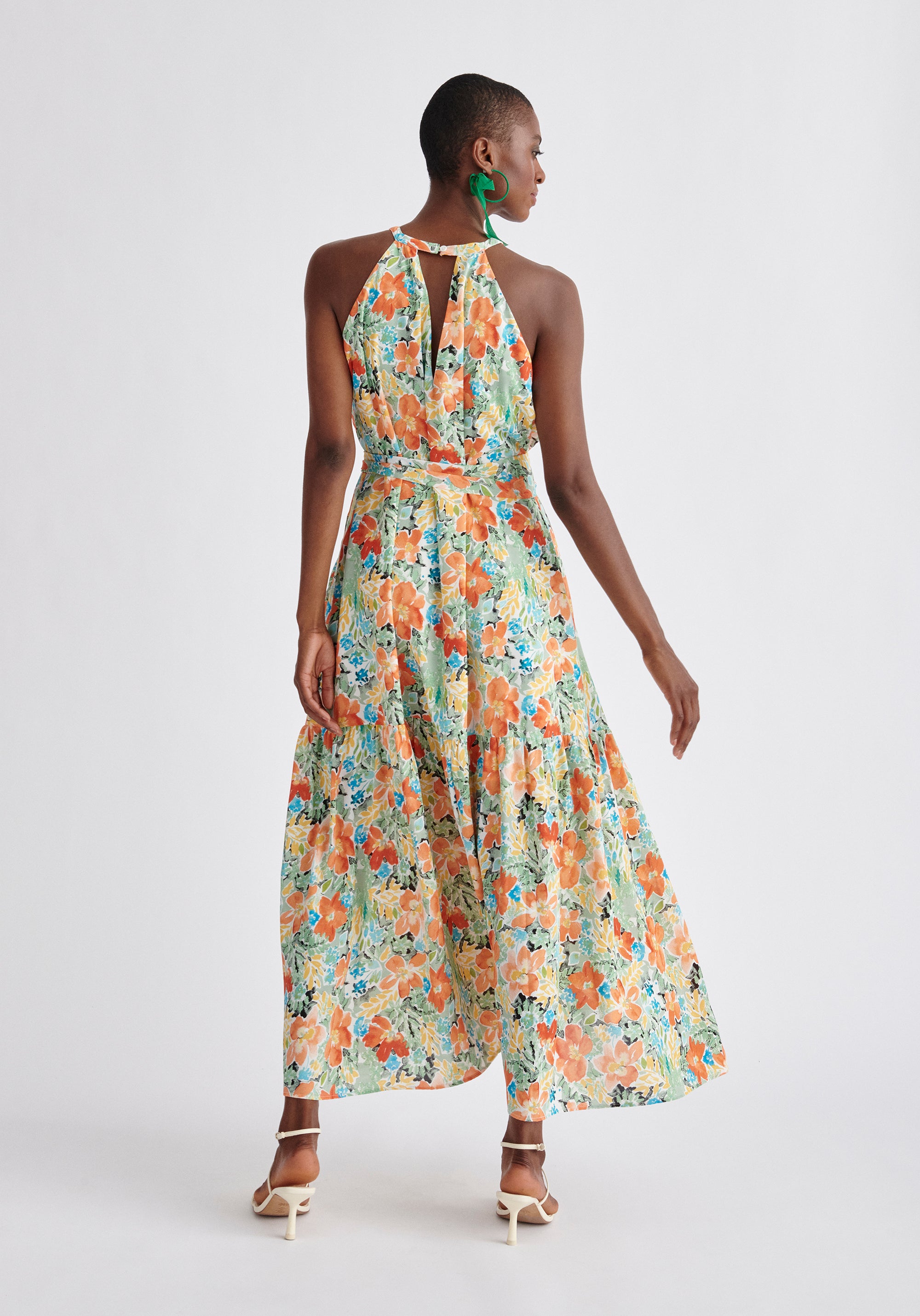 Paisie Floral Halterneck Maxi Dress Back