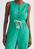 Paisie Belted Linen Blend Jumpsuit in Green Close Up
