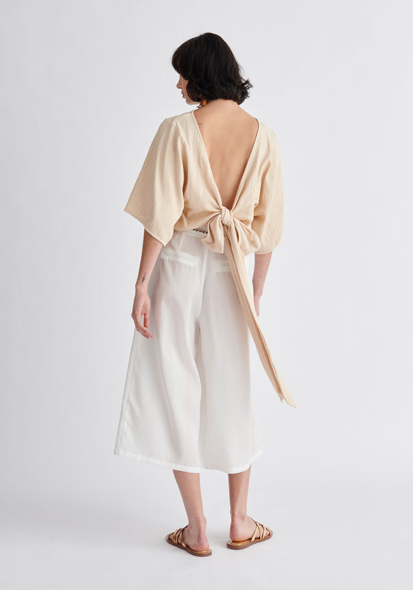 Paisie Two-Way Kimono Wrap Top in Oatmeal Back