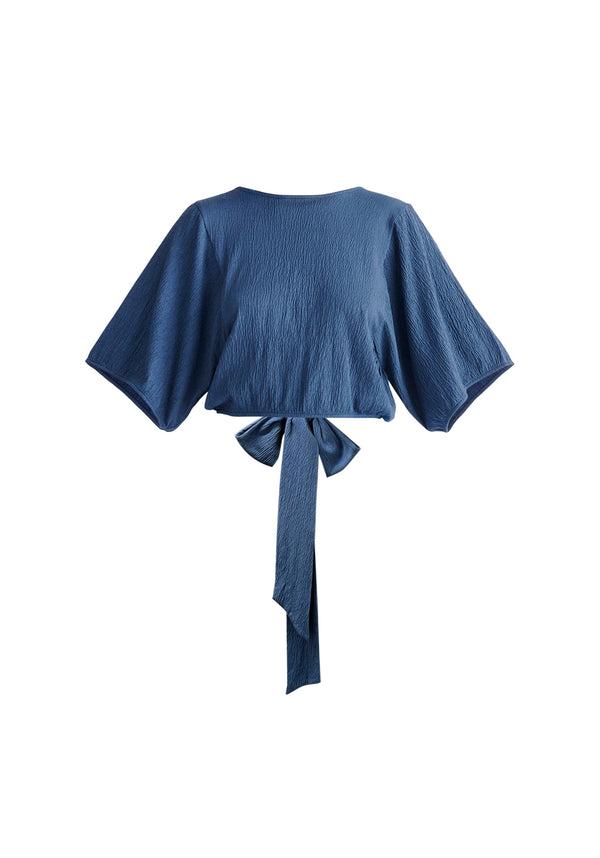 Paisie Two-Way Kimono Wrap Top in Blue Cut Out