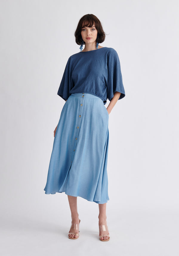 Paisie Two-Way Kimono Wrap Top in Blue