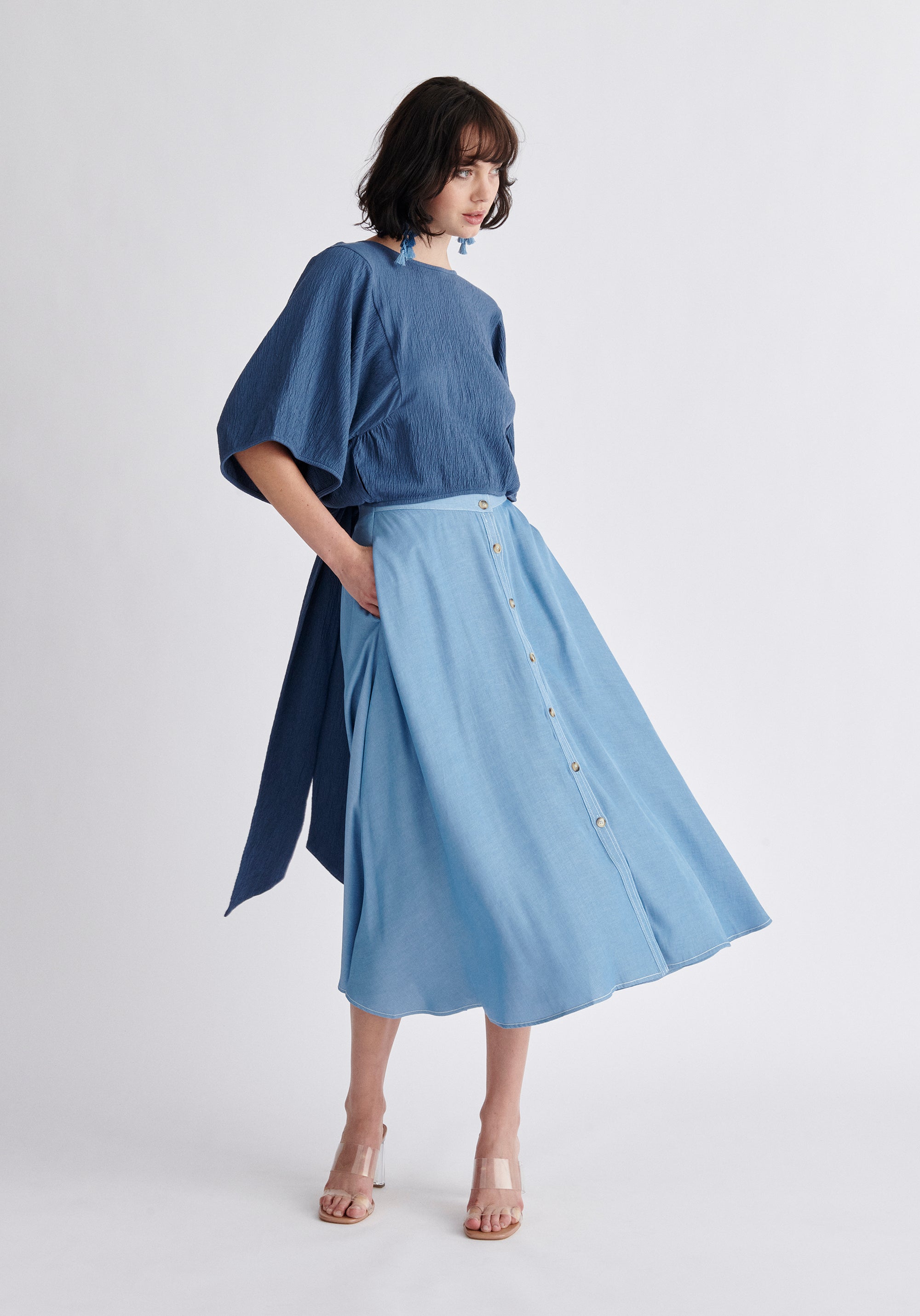 Paisie Two-Way Kimono Wrap Top in Blue