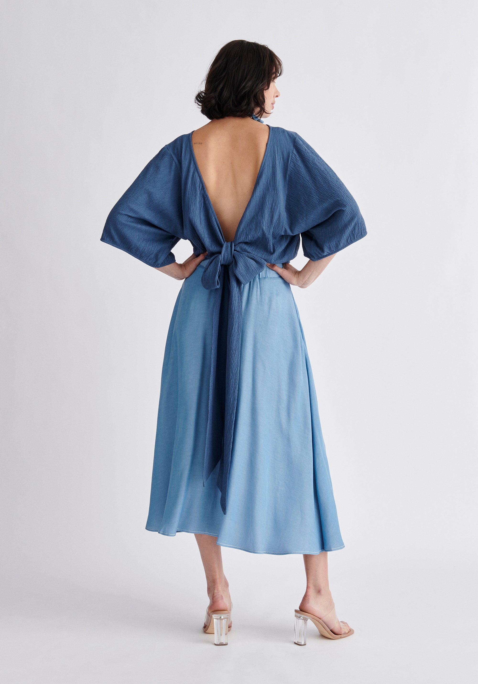Paisie Two-Way Kimono Wrap Top in Blue Back