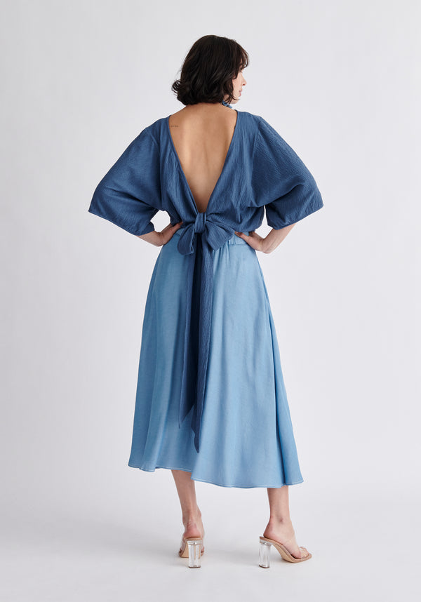 Paisie Two-Way Kimono Wrap Top in Blue Back