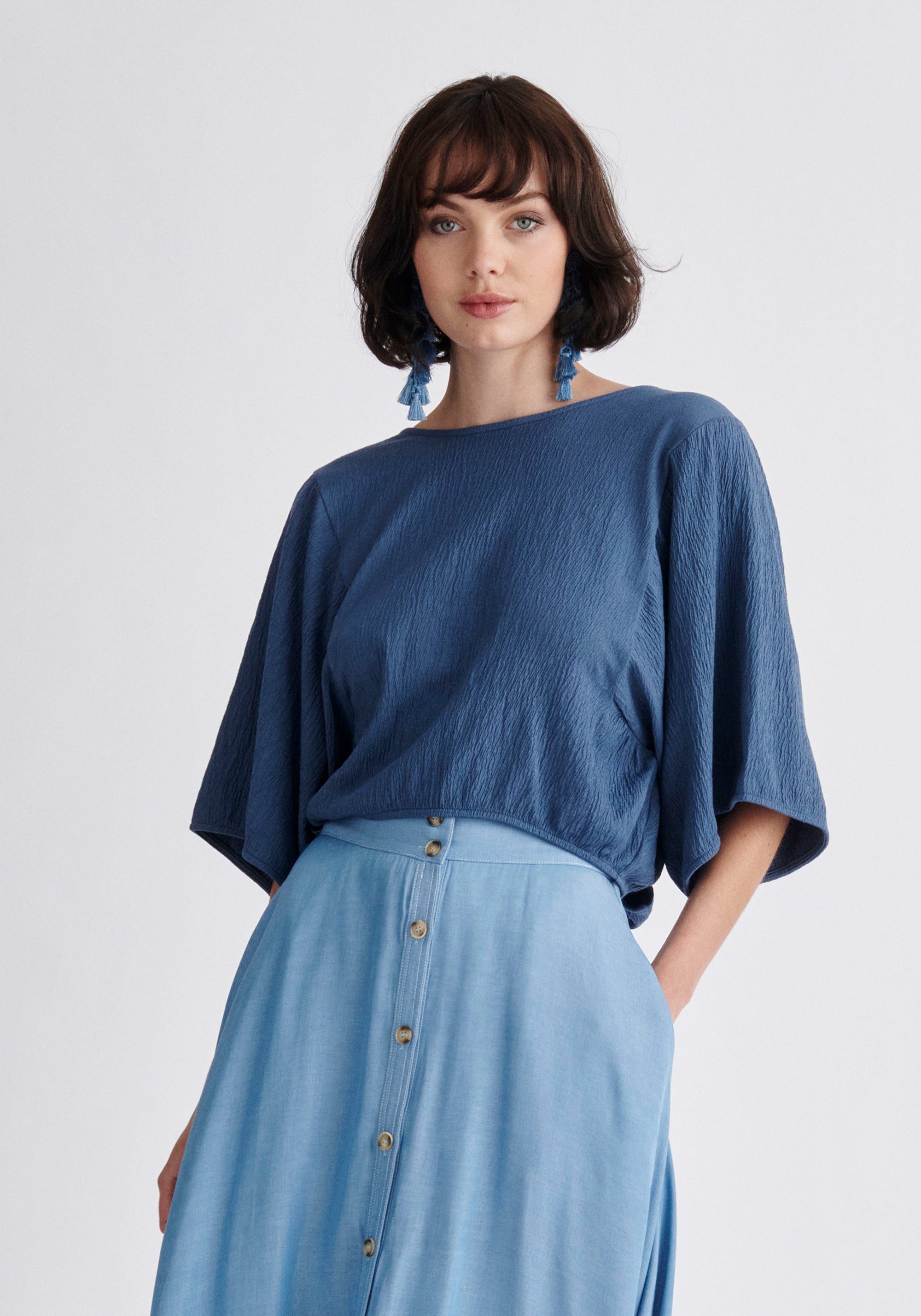 Paisie Two-Way Kimono Wrap Top in Blue