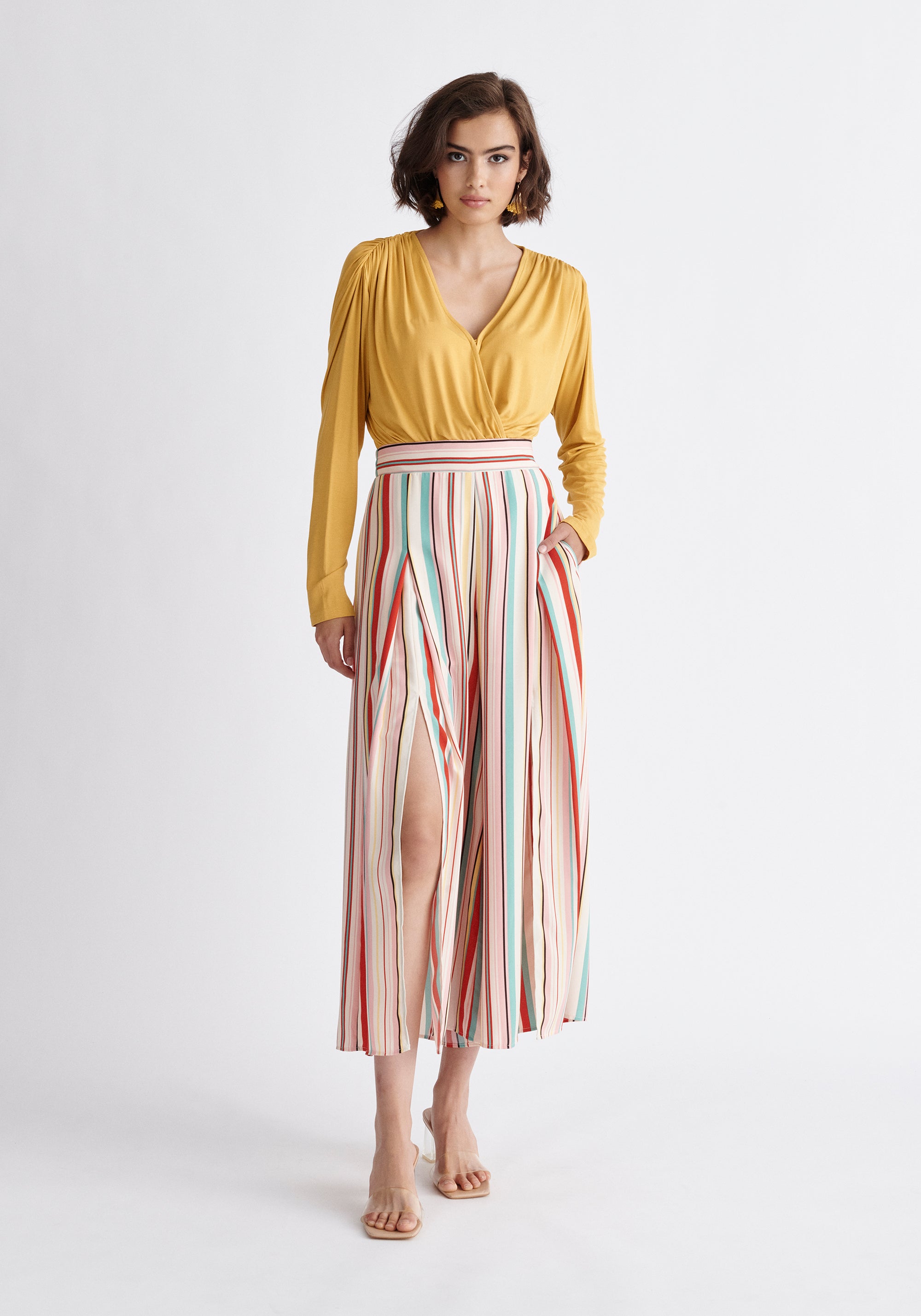 Paisie Front Split Striped Trousers