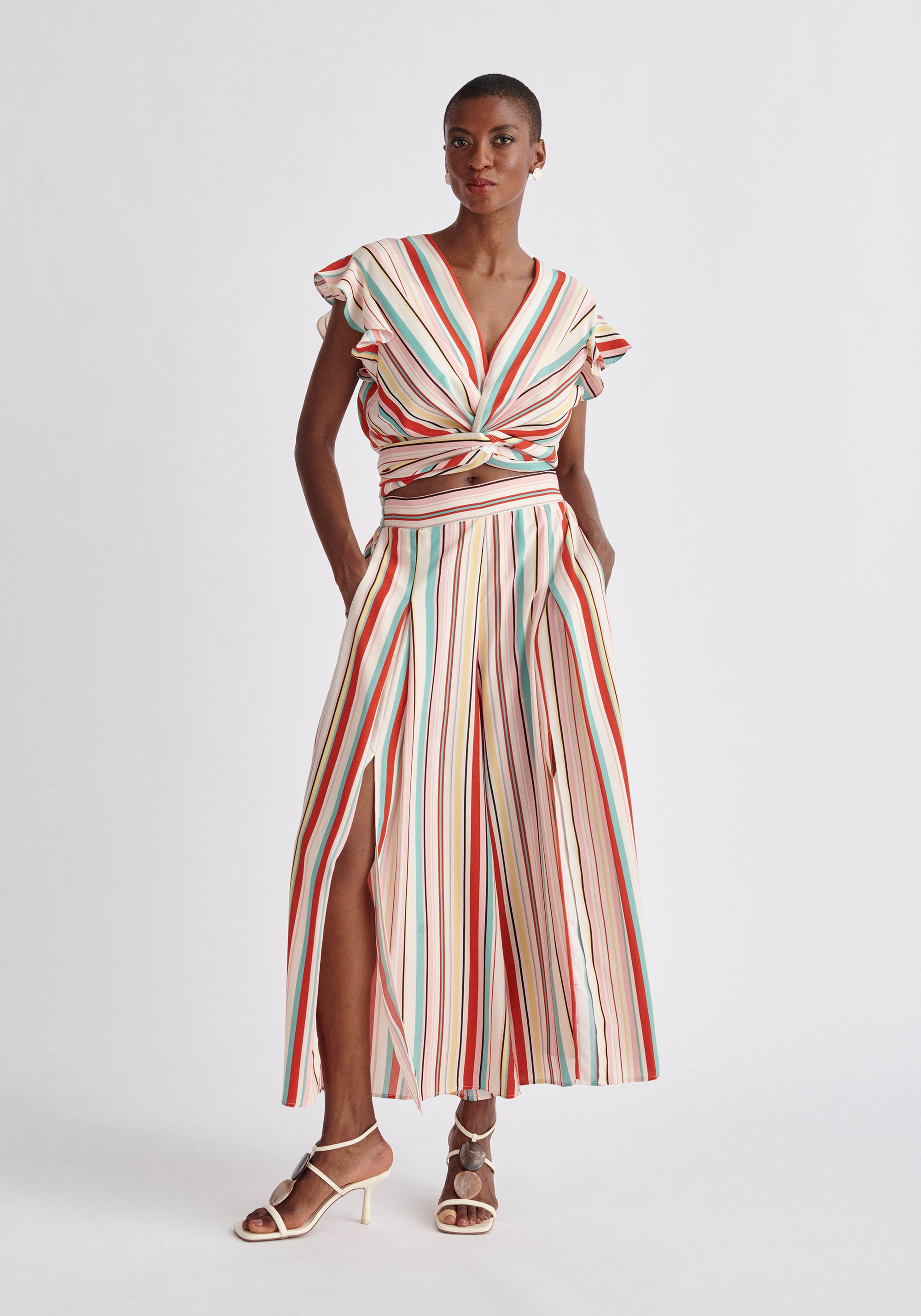 Paisie Front Split Striped Trousers