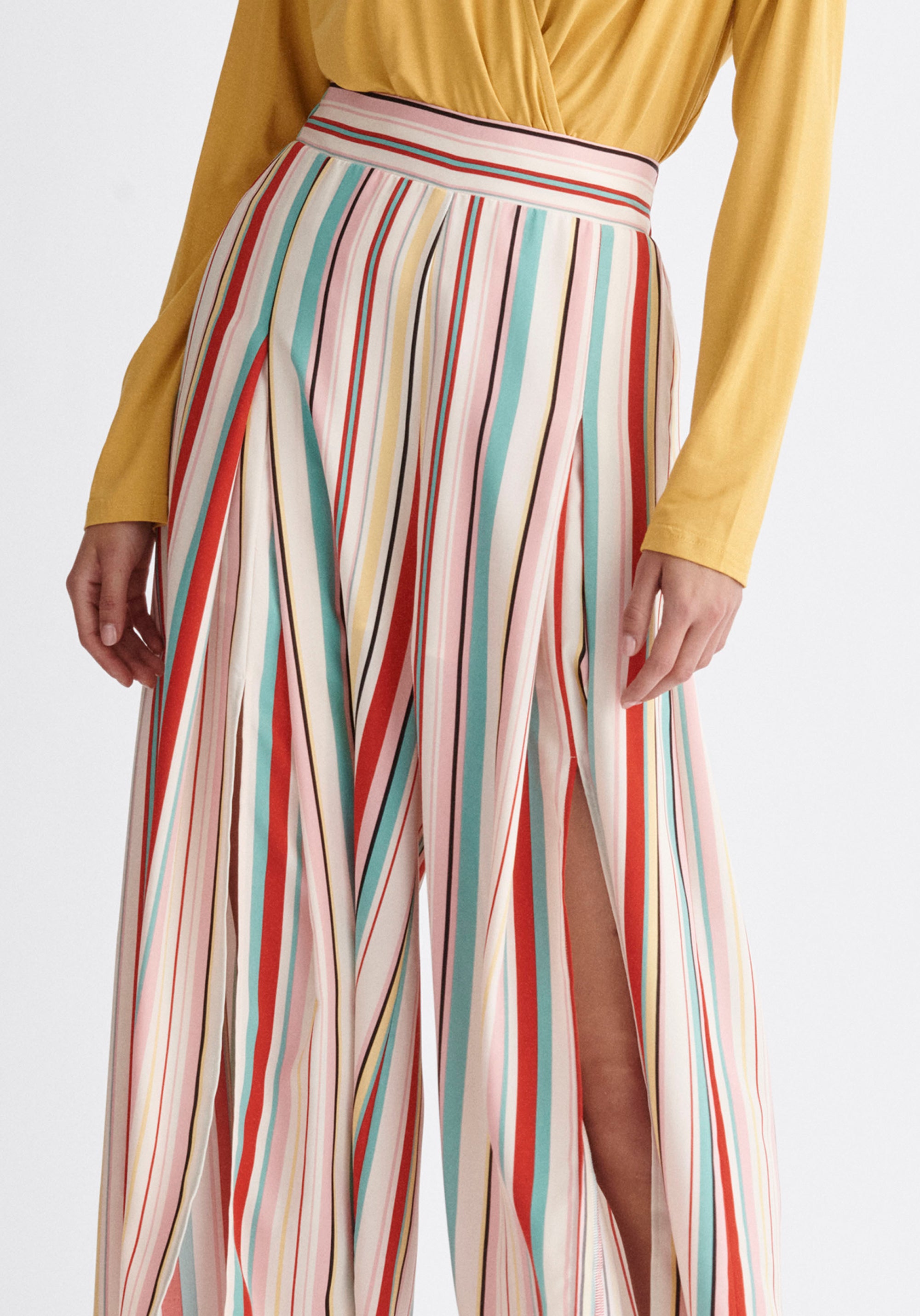 Paisie Front Split Striped Trousers Close Up
