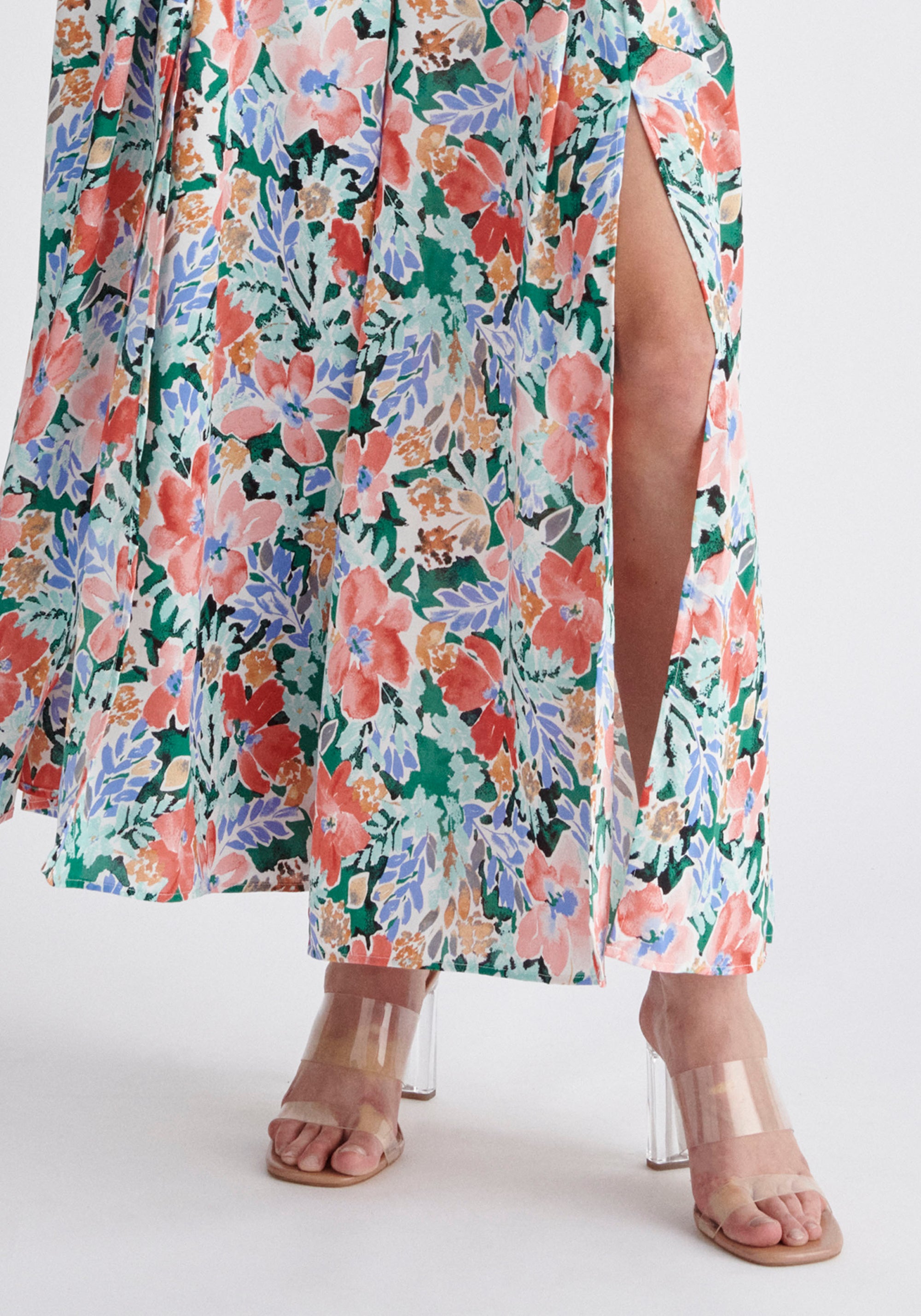 Paisie Front Split Floral Trousers Close Up