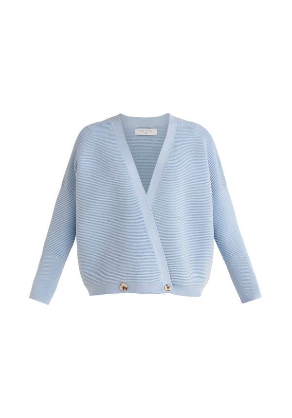 Paisie Ribbed Oversized Wrap Cardigan in Blue Cut Out