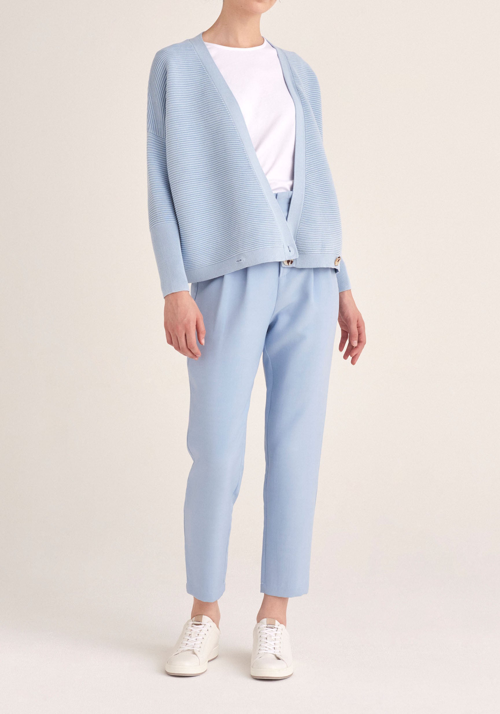 Paisie Ribbed Oversized Wrap Cardigan in Blue