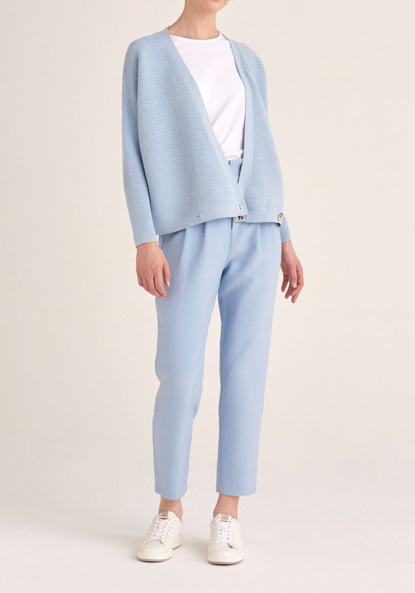 Paisie Ribbed Oversized Wrap Cardigan in Blue