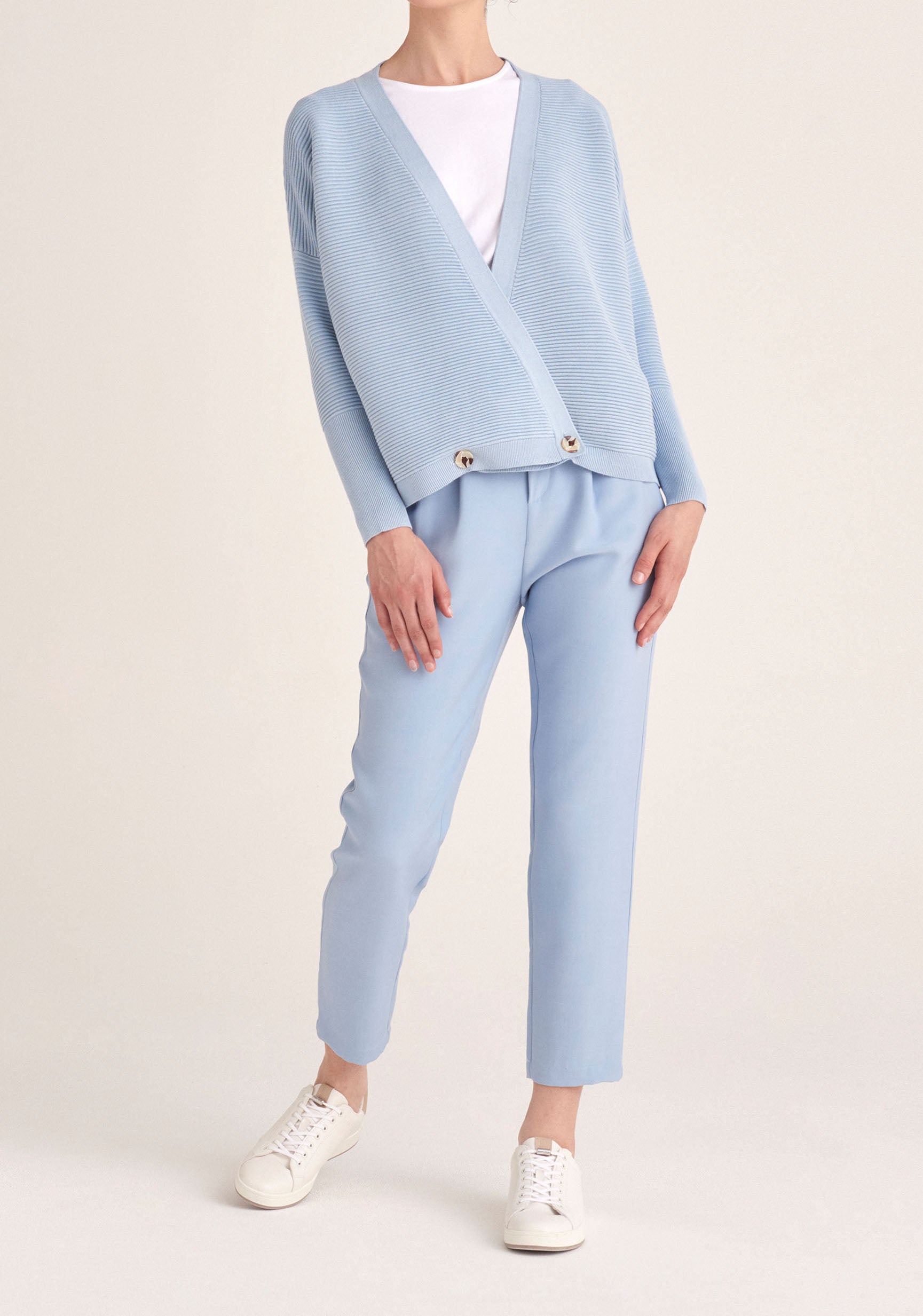 Paisie Ribbed Oversized Wrap Cardigan in Blue