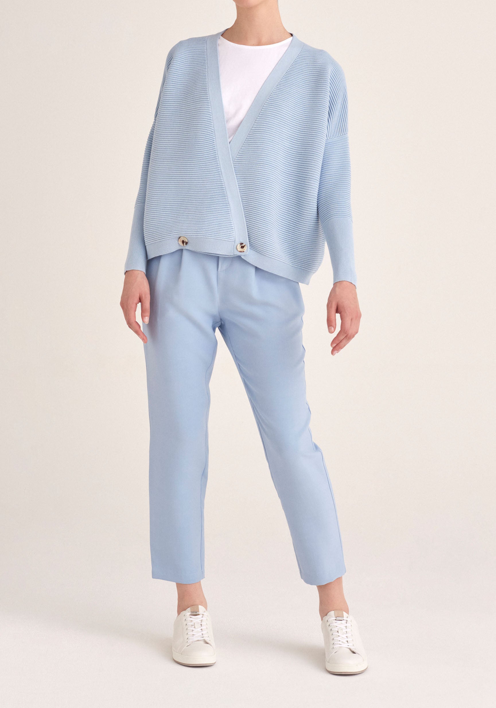 Paisie Ribbed Oversized Wrap Cardigan in Blue