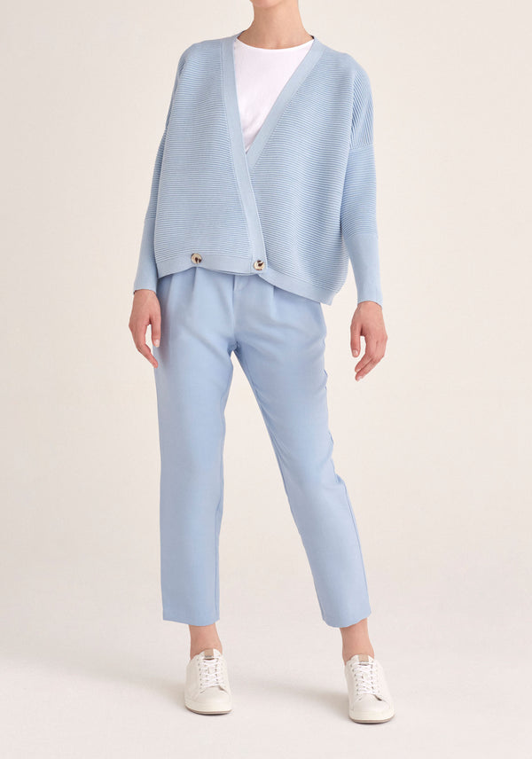 Paisie Ribbed Oversized Wrap Cardigan in Blue