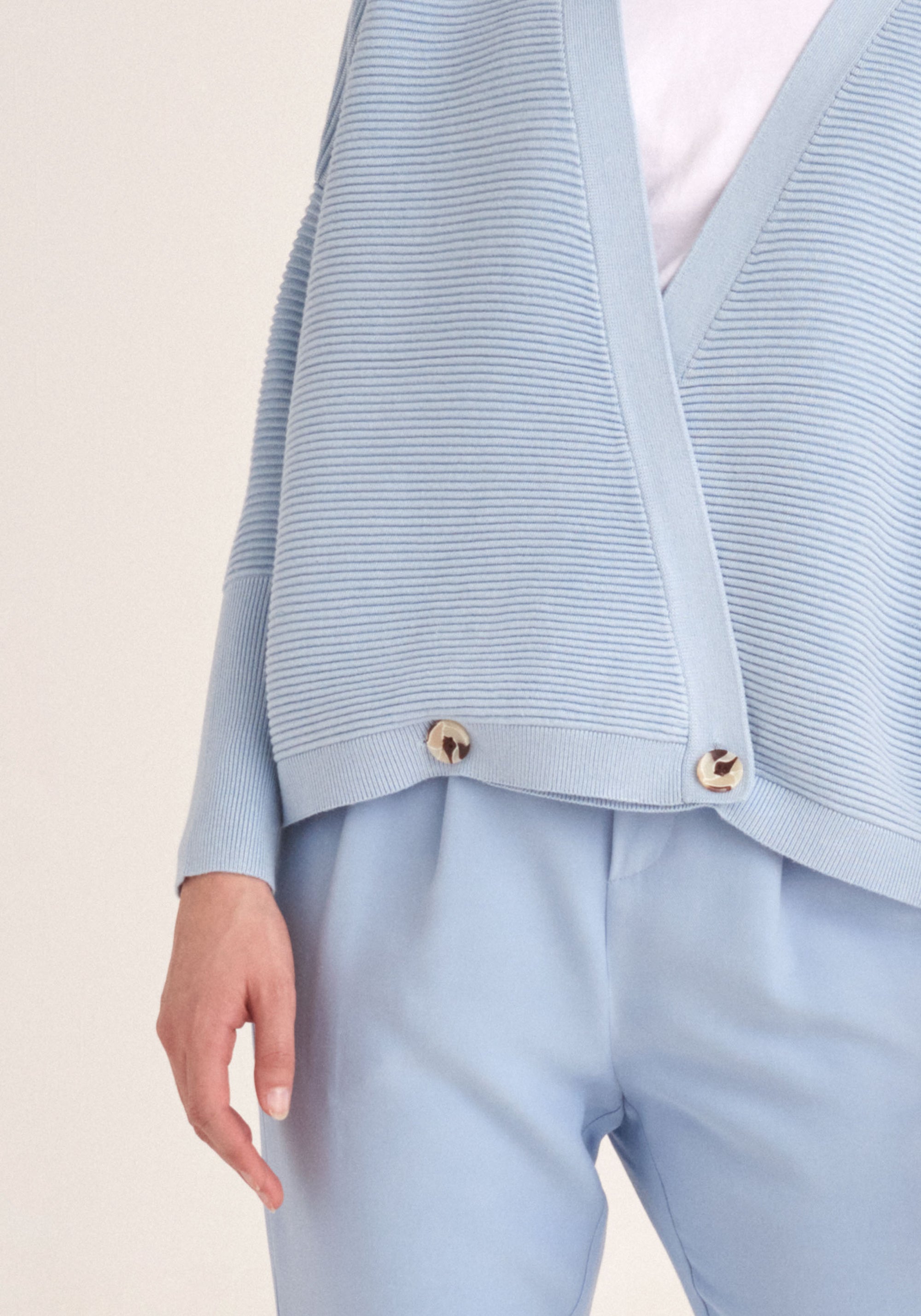 Paisie Ribbed Oversized Wrap Cardigan in Blue Close Up