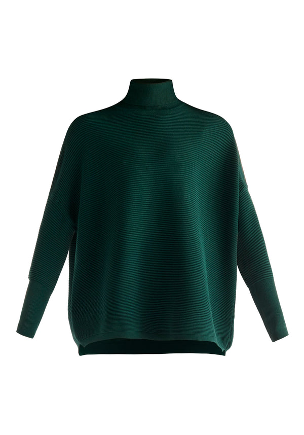 Paisie Turtleneck Ribbed Jumper in Dark Green Cut Out