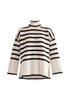 Paisie Striped Ribbed Wide Sleeve Jumper in White and Black Cut Out