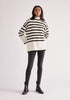 Paisie Striped Ribbed Wide Sleeve Jumper in White and Black