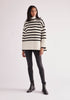 Paisie Striped Ribbed Wide Sleeve Jumper in White and Black