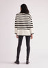 Paisie Striped Ribbed Wide Sleeve Jumper in White and Black Back