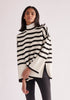Paisie Striped Ribbed Wide Sleeve Jumper in White and Black
