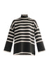 Paisie Striped Ribbed Wide Sleeve Jumper in Dark Grey and White Cut Out