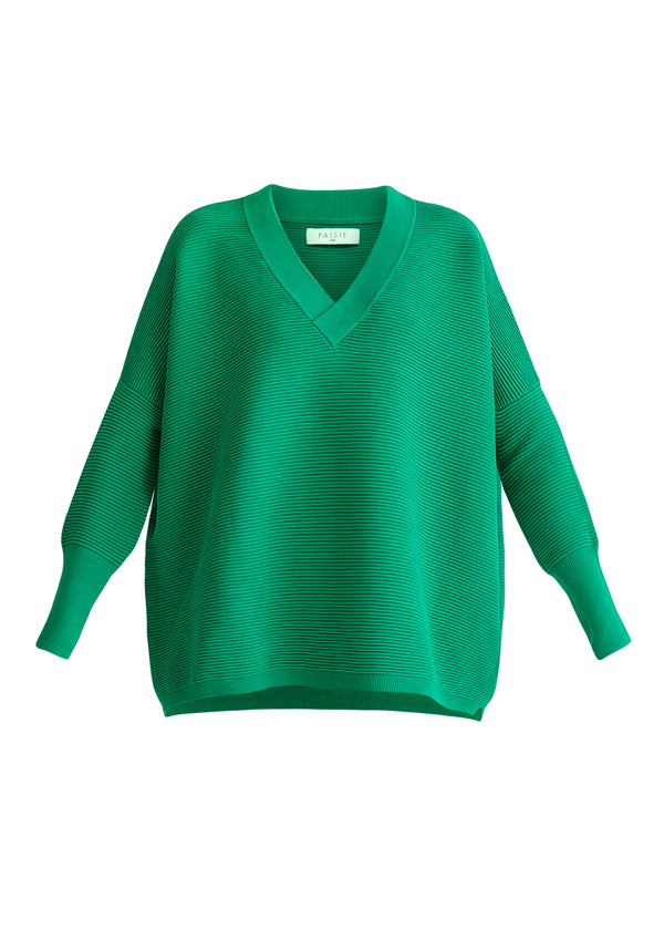 Paisie V-Neck Ribbed Jumper in Green