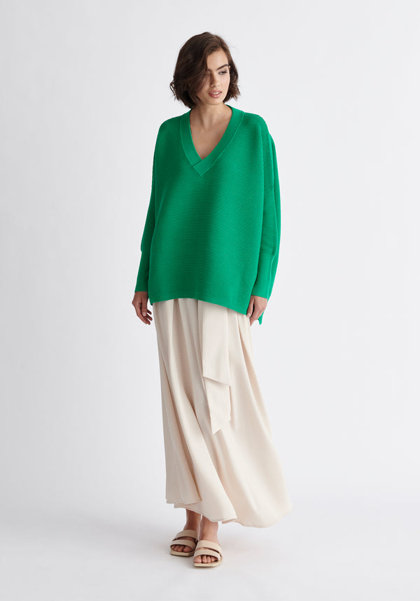 Paisie V-Neck Ribbed Jumper in Green