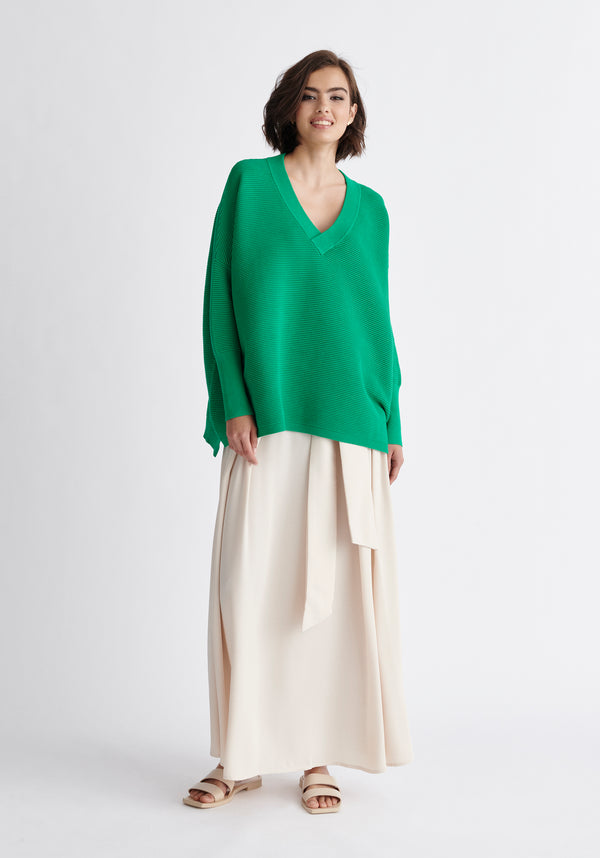 Paisie V-Neck Ribbed Jumper in Green