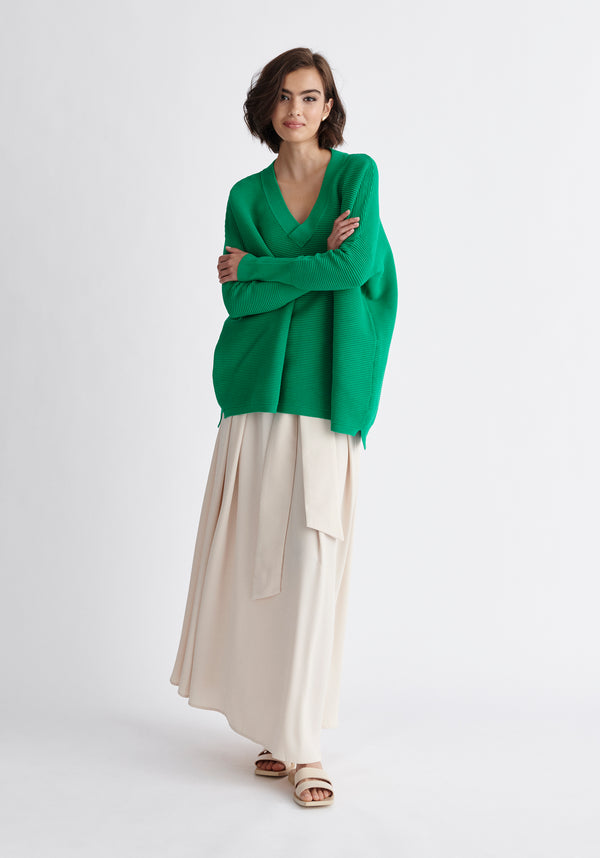 Paisie V-Neck Ribbed Jumper in Green
